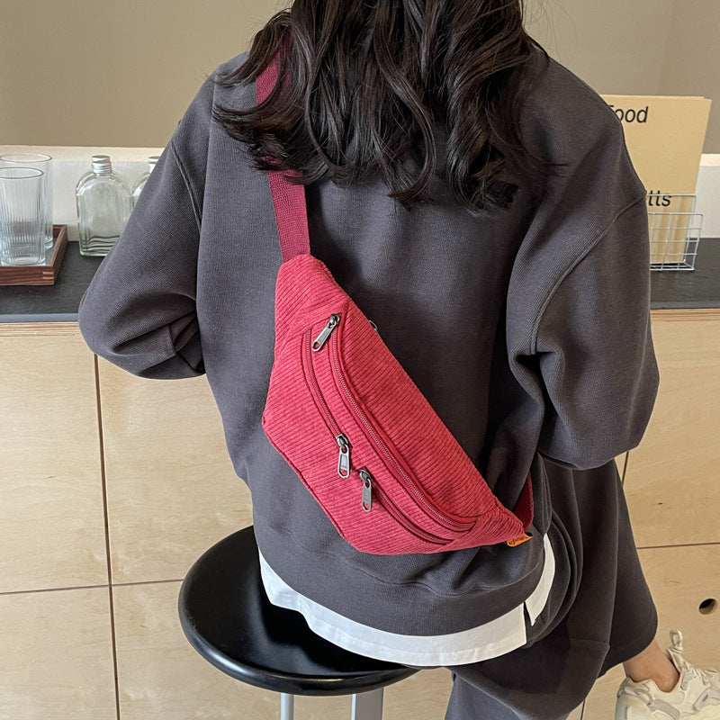 Simple Fashion Solid Color Casual Sports Corduroy Shoulder Messenger Bag